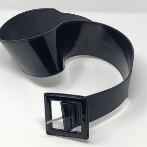 Black vegan patent leather belt